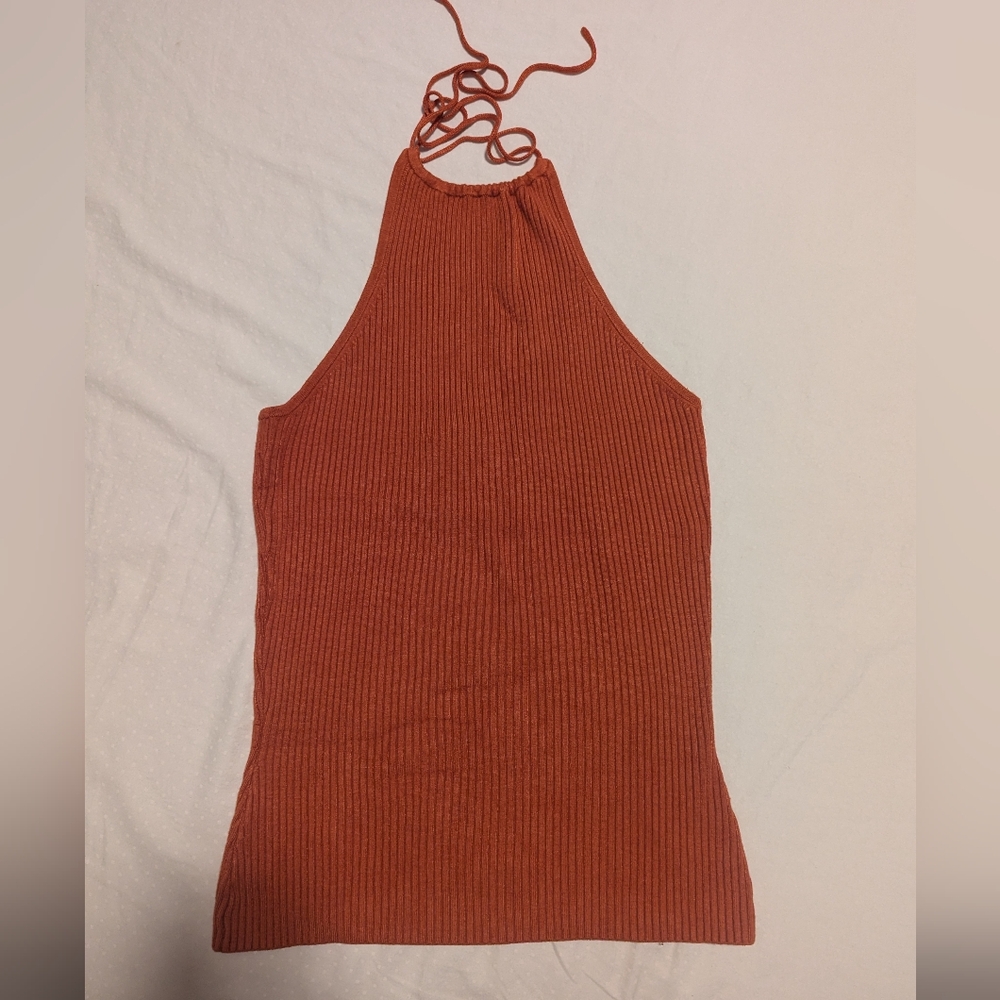 Bisou Jeans Rust Halter Neck Ribbed Top